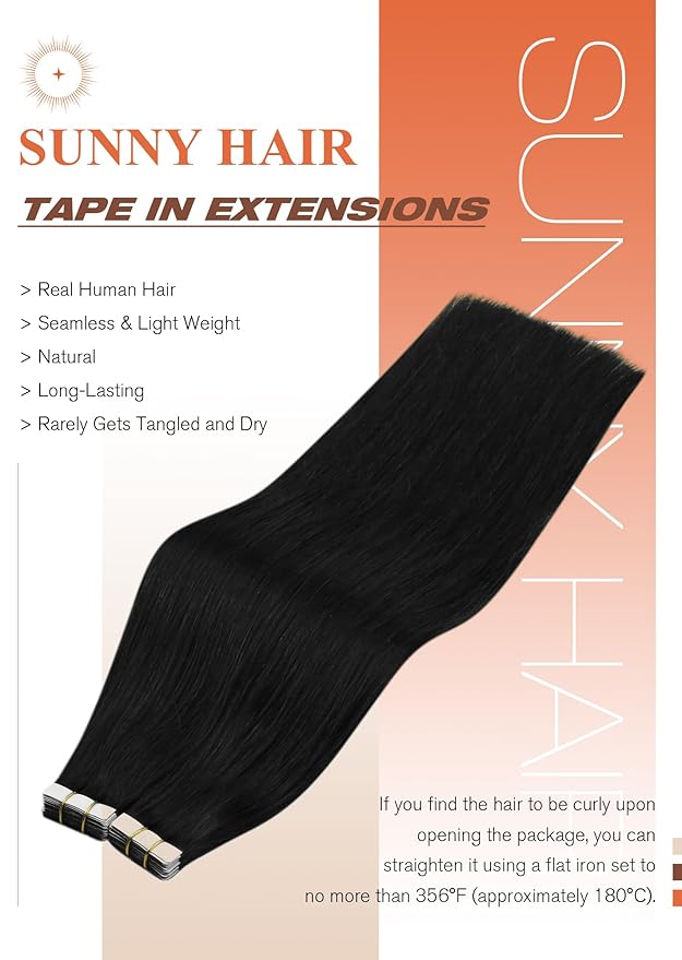 Sunny Hair Extensions Tape in Human Hair Natural Black Tape in Hair Extensions Human Hair 14 inch Remy Tape in Extensions Skin Weft 50g 20Pcs