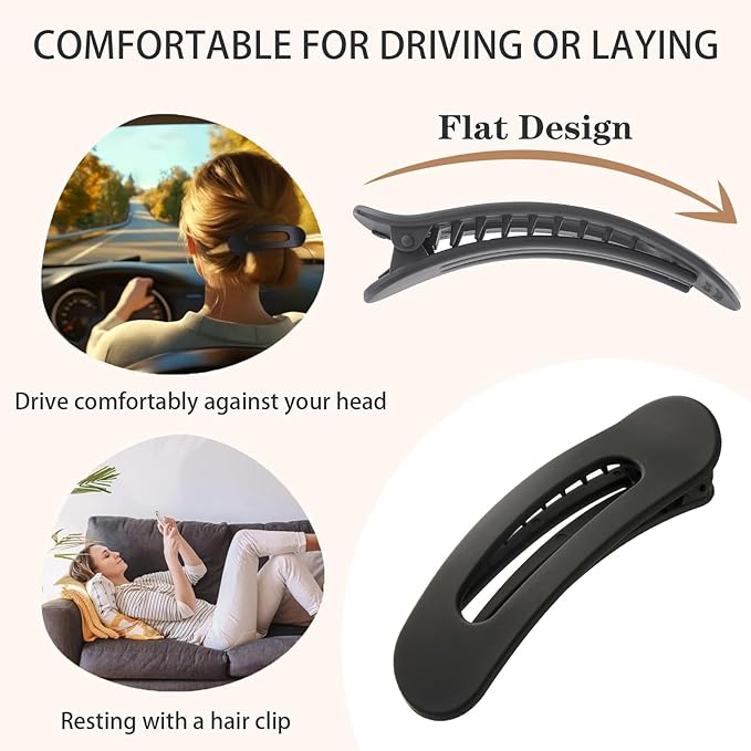 8 PCS Flat Hair Clips, 3 Styles Large Flat Claw Clips for Women, French Strong Hold Non-slip Duckbill Hair Claws for Thin Thick Hair(Matte)