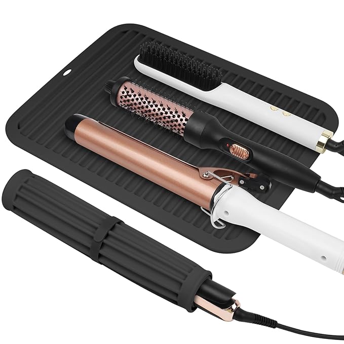 AMIJEAL Oversize Silicone Heat Resistant Mat for Hair Tools, Curling Iron Flat Iron Hair Straightener Holder Mat, Portable Hot Tools Cover Pad for Travel Vanity Salon(14.2" x 11.0")