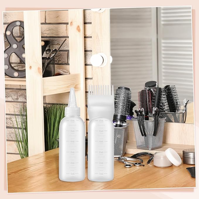 Pimoys Hair Oil Applicator Bottles Dye Brush for Women Scalp, Hair Color Products Things with Root Comb, White 2 Pack