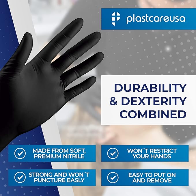 100 Nitrile Exam Gloves 3.5 Mil - Latex & Powder Free, Disposable Non-Sterile Protective Gloves By PlastCare
