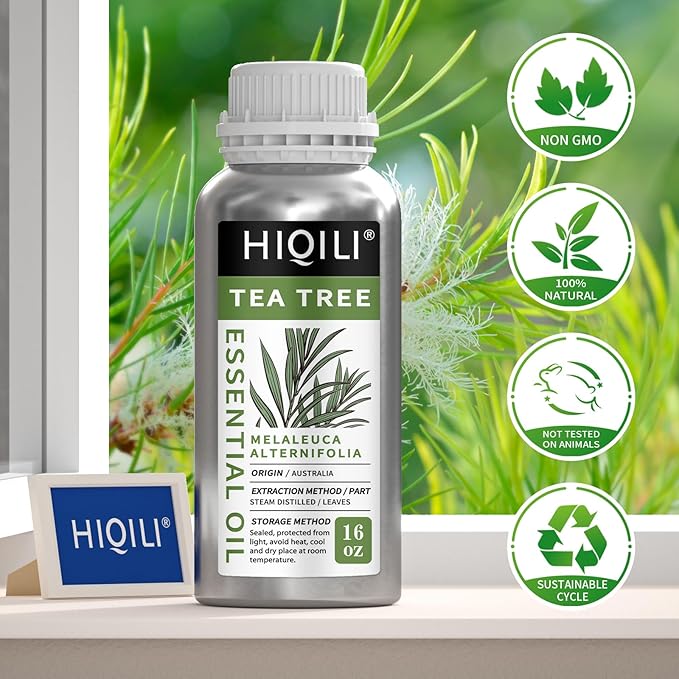 HIQILI Tea Tree Oil for Skin, Hair Restoration, Added to Shampoo, Body Wash, Foot Soak Use - 16 Fl Oz