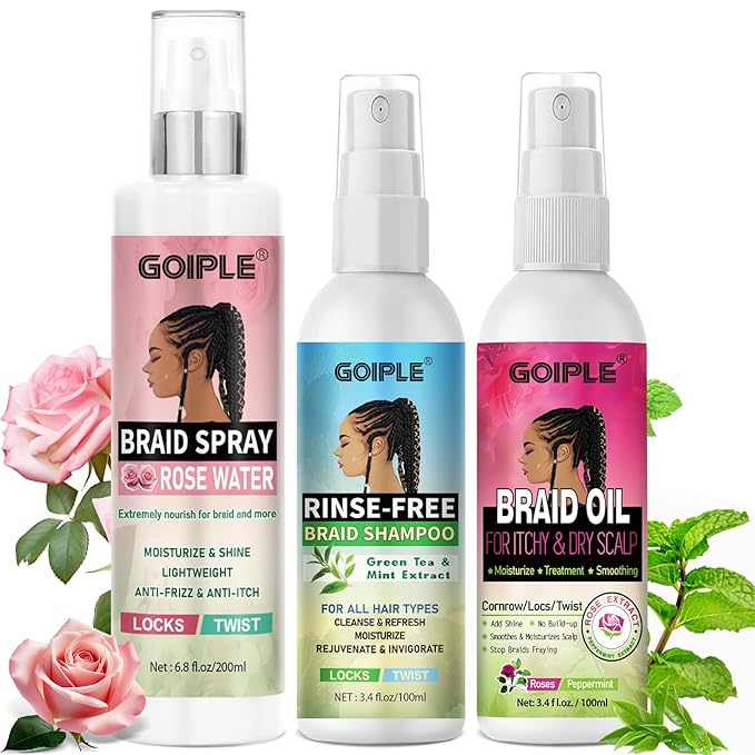 Braid Spray Rose Mint for Dreads, Dreadlocks, Locks - No-Water Braid Shampoo for Locs, Twists, Weaves - Rinse-Free Dreadlock Shampoo for Build-Up - Braid Oil for Soothes Moisturizes Dry & Itchy Scalp