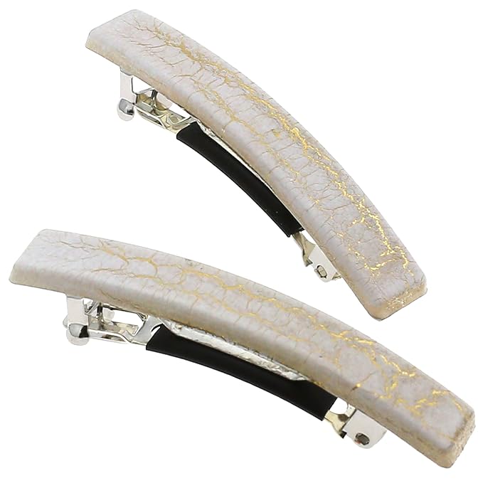 Camila Paris CP3029 French Hair Barrette Clip for Girls, Set of 2 White Rubberized Metal Clasp Strong Hold Grip Hair Clips for Women, No Slip Durable Styling Girls Hair Accessories, Made in France