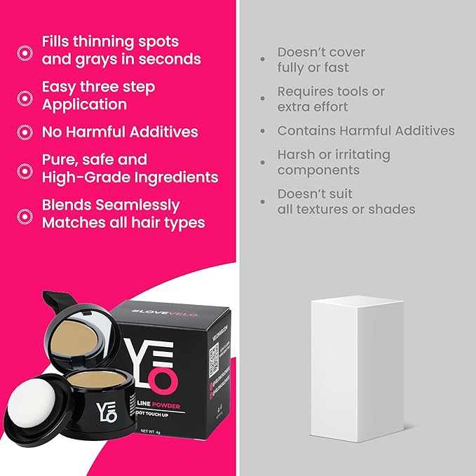 VELO Hairline Powder–BLONDE Hair Root Touch Up Powder for Women & Men–Instantly Covers Gray Hair, Thinning Hair & Bald Spots–Sweatproof Root Cover Up–Puff & Mirror Compact, 13 Shades