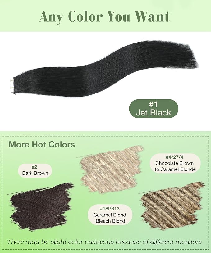 SURNEL Tape in Hair Extension Human Hair Double Drawn Tape Hair Extensions Color 1 Jet Black Remy Tape in Human Hair Extensions 20 inch 20pcs 50g(#1-20)