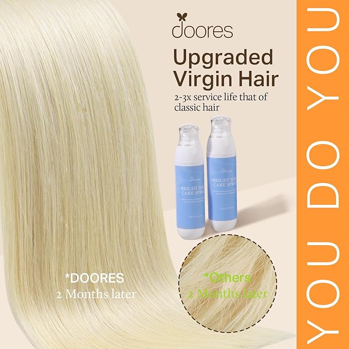 DOORES Clip in Hair Extensions, Ash Brown to Platinum Blonde 135g 7pcs 16 Inch, Remy Silky Hair Extensions Clip in Human Hair Natural Straight Weft Gift