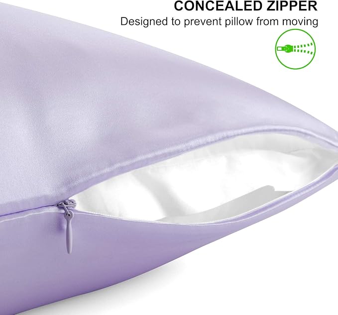 Silk Pillowcase Queen Size w/Random Color Silk Scrunchie Gift Set for Skin and Hair Care Beauty Sleep ALASKA BEAR Organic Best 100% Mulberry Silk Real Cooling Pillow Case (1pc, Lilac Lavender)