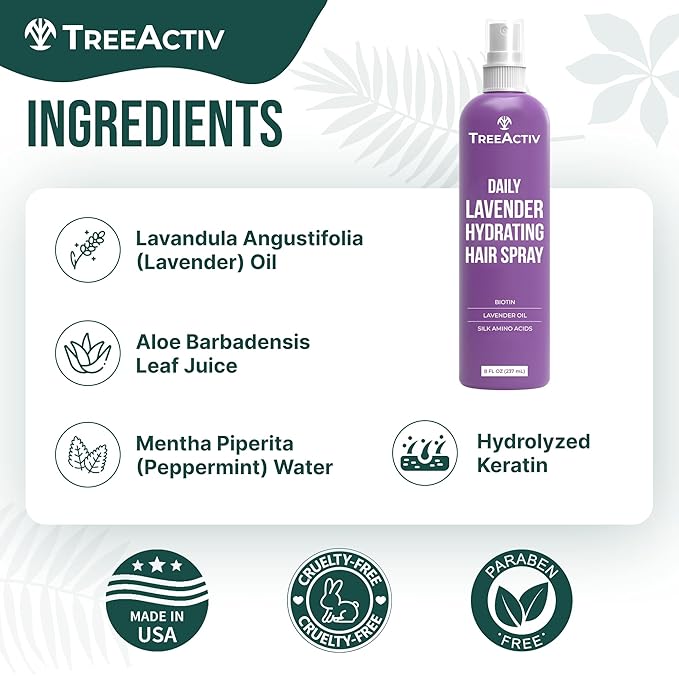 Nourishing Hair Growth Spray for Men and Women Hair Thickening Spray with Biotin Lavender Oil & Silk Amino Acids Lightweight Daily Leave-In Formula for Fuller Softer Hair, 8 fl oz