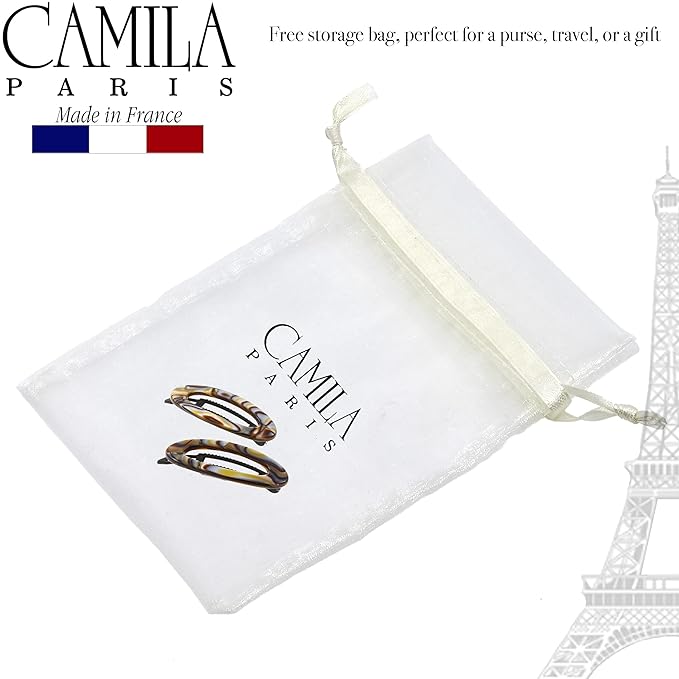 Camila Paris CP3367 French Hair Barrette Clip for Women, Handmade, Onyx, Side Slide-in Metal-Free Closure Strong Hold Grip Hair Clips for Girls, No Slip Durable Hair Accessories, Made in France