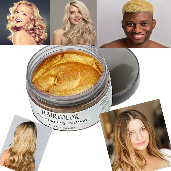 Gold Hair Color Wax Dye, Temporary Gold Hair Spray Color for Halloween Cosplay, Party, Masquerade, 4.23oz Instant Hairstyle Mud Cream