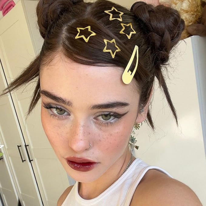 Star Hair Clips 2000s Y2K Gold Star Hair Accessories Snap Hair Barrettes Non Slip Metal Hair Clips for Girls Women -15 PCS 1.57"