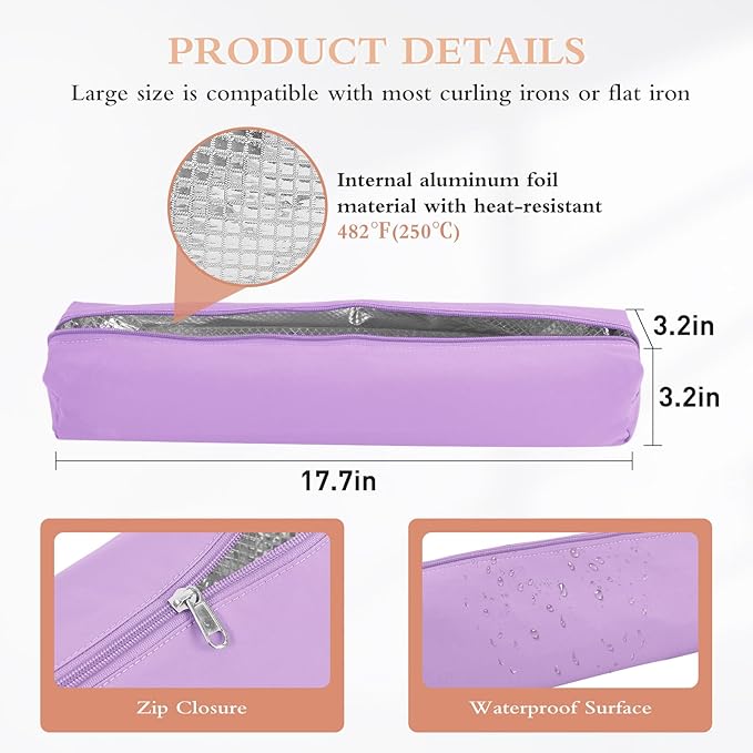 Professional Hot Hair Tools Organizer Bag Portable Travel Heat Resistant Storage Case Pouch for Curling Irons, Flat Irons, Hair Straightener and Styling Tools(17.7" x 3.2"x 3.2")
