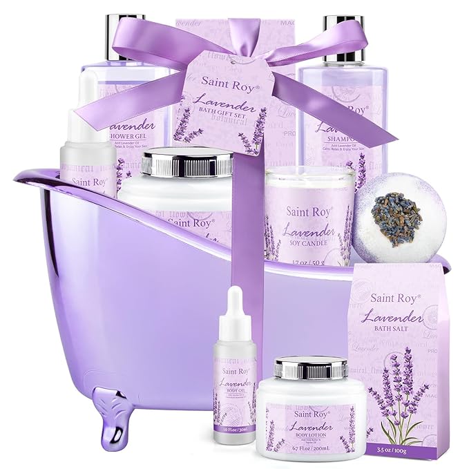 Lavender scented gifts for mom Spa Gift Baskets for Woman - spa baskets for women gift Lavender Gifts for Women, Bath Set, Christmas Gifts for Ladies, Home Spa Kit Gifts for Her, Mothers Day