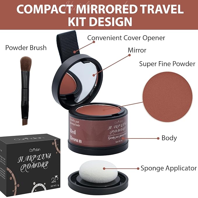 2 Pack Hairline Powder for Women and Men, Used to Root Touch Up Hair Color, Thinning and Gray Hair Coverage and Bald Spots Coverage, Red Brown