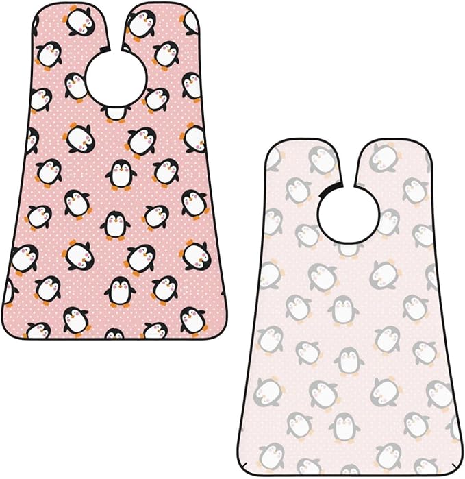 Adjustable Beard Bib, Non-Stick Hair Catcher Cape for Men's Shaving, Waterproof with 2 Suction Cups, Pink Polka Dots Cute Animals Cartoon Penguin Shave Bib