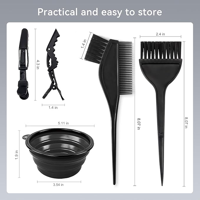 Hair Dye Brush and Bowl Set, 15 Pcs Hair Bleach Kit with Coloring Tools, Black