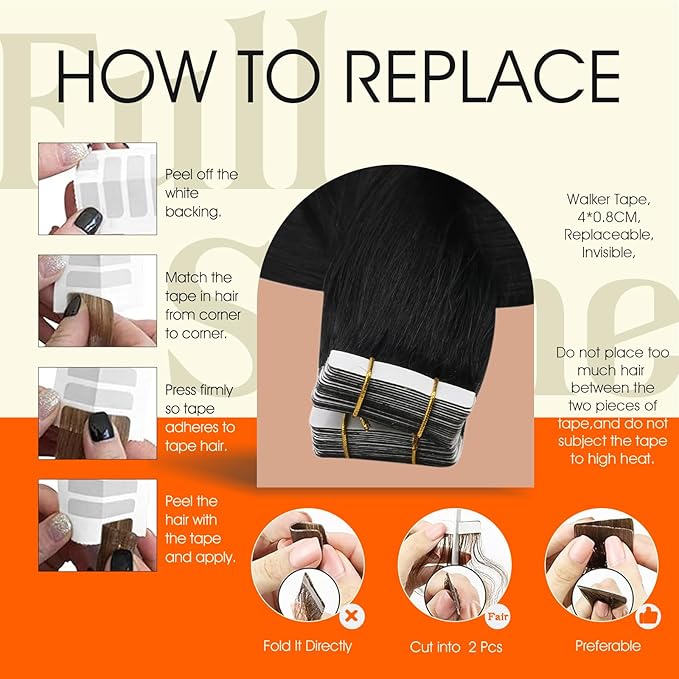 Full Shine Black Tape in Hair Extensions Human Hair Color 1B Off Black Tape in Extensions Remy Seamless Skin Weft 20Inch Brazilian Extension 100G 40Pcs for Bridal Hairstyles