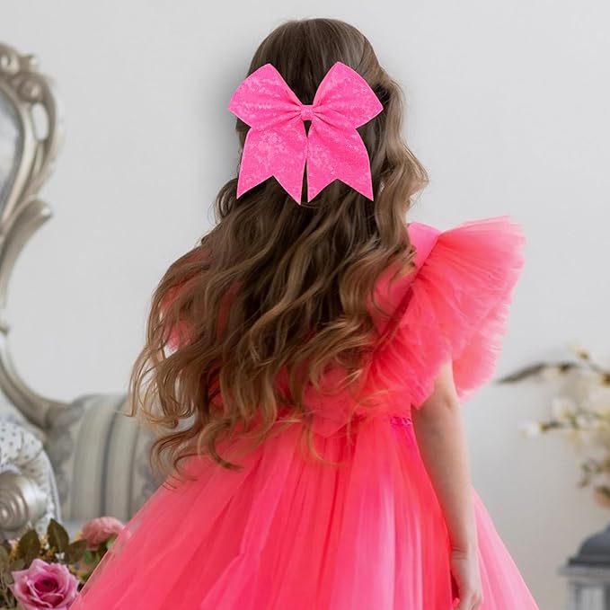 Large Big 7 Inch Glitter Bow Clip Sequin Bling Party Hair Accessories for Women Teens Girls Kids 1 Pcs (Hot Pink2)