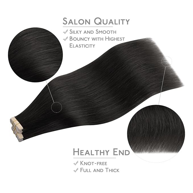 Wennalife Tape in Hair Extensions Human Hair, 40pcs 60g 10 inch Natural Black Real Straight Invisible Reusable