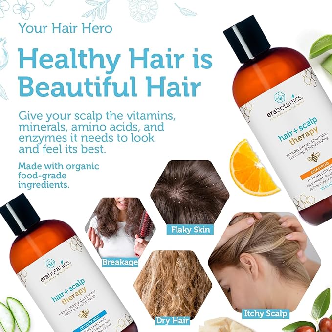 Era Organics Manuka Honey Dry Scalp Shampoo - Sulfate Free, Soothing and Moisturizing for Damaged Hair - Family Friendly for Women or Men