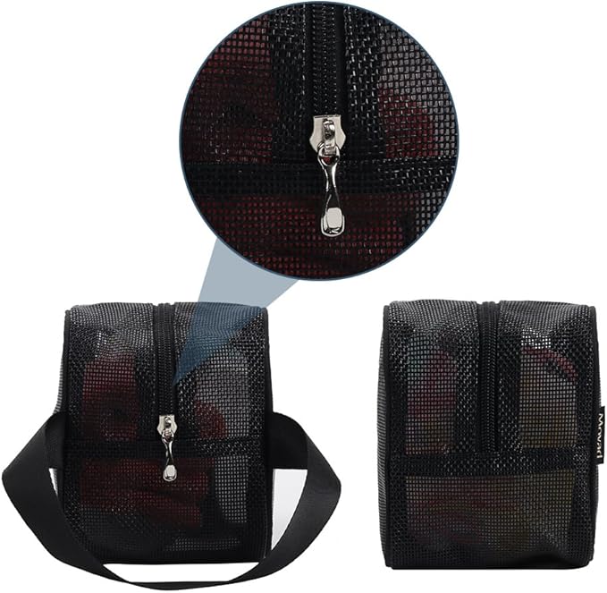 Moyad Mesh Shower Caddy Portable Toiletry Bag College Dorm Room Essentials for Girls Guys Gym Bag Camping Organizer Hanging Bathroom Mesh Bag, Black