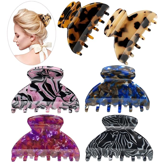 WILLBOND 6 Pieces Medium Hair Claw Clips for Thin Hair 2.6 Inch Tortoise Shell Clip Banana Jaw Hairpin French Style Barrettes Head Accessories for Women Girls(Delicate Patterns)