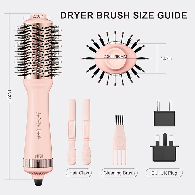 One Step Hair Dryer Brush Blow Dryer, Dual Volatge Hair Dryer Brush-60mm Oval Brush Head, Volumizing Blowout Brush with Ionic Technology for Salon Quality Blowout, Smooth and Shiny Hair
