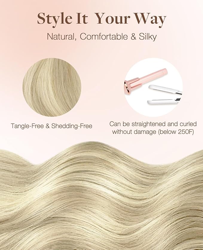 GOO GOO Invisi Edge Tape in Hair Extensions Human Hair, 18ET90A Natural Blonde Balayage10pcs injected with 10pcs classical tape ins, 16inch 50g, Virgin Remy Hair, Natural Look