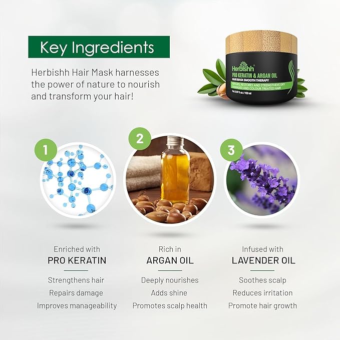 Herbishh Argan Oil & Hair Mask Combo For Deep Conditioning Treatment – Argan Oil for Hair Repair & Frizz Control (30ml) & Argan Hair Mask for Hydration (150ml), Sulfate & Paraben Free