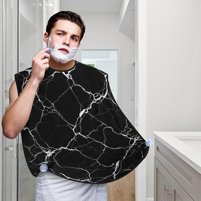 Beard Apron Hair Catcher, Black Marble Texture Shave Bib, Waterproof Non-Stick Shaving Bib, Trimming Grooming Tool for Dad Men Anniversary