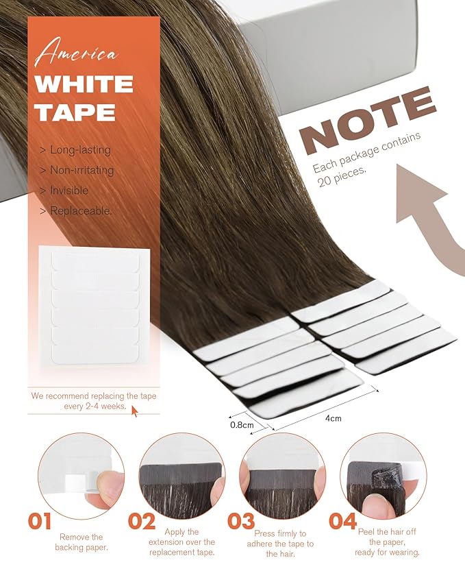 Sunny Hair Tape in Hair Extensions Real Human Hair Invisible Remy Hair Extensions Tape ins for Women Dark Brown Root to Caramel Blonde Balayage 16 inch 20Pcs 50G