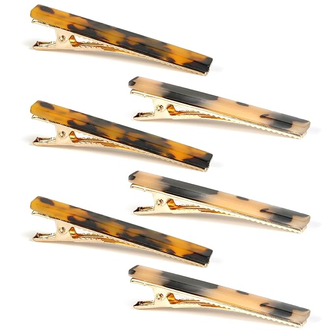 Cobahom 6 Pack Leopard Print Tortoise Shell Metal Hair Pins, Duck Teeth Hair Clips for Styling Women's Hair 2.36 Inch
