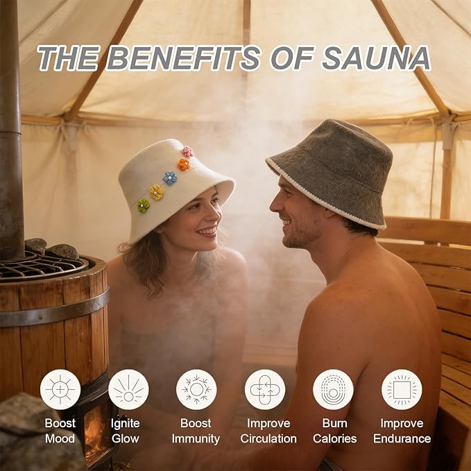 GoldCamp Sauna Hat for Men & Women - 100% Wool Felted Sauna Cap for Steam Room & Hot Tub - Essential Sauna Accessories, Hair Protector & Viking Style Winter Hat Gift for Sauna Lovers