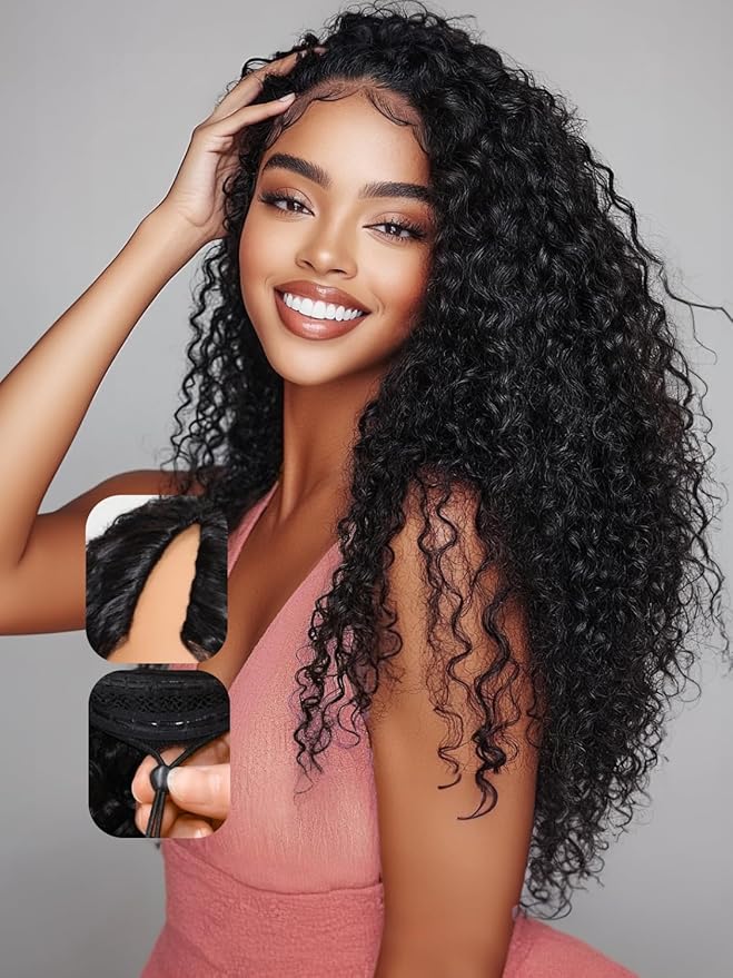 YIROO EasiContour V Part Wigs Human Hair Jerry Curly Glueless Human Hair Wigs Upgraded U Part Curly Wigs No Leave Out No Gel V Shape Clip in Half Wig Beginner Friendly Ready to Go Wig 20 inch