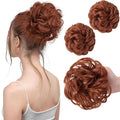 SARLA 2PCS Messy Hair Bun Hair Pieces Wavy Curly Synthetic Updo Fake Scrunchies Ponytail Extension for Women Reddish Brown