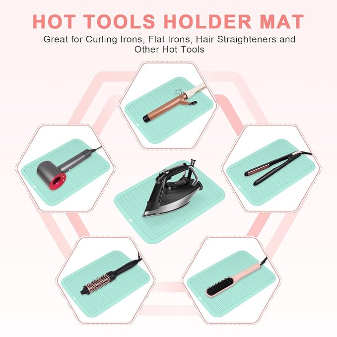 AMIJEAL Oversize Silicone Heat Resistant Mat for Hair Tools, Curling Iron Flat Iron Hair Straightener Holder Mat, Portable Hot Tools Cover Pad for Travel Vanity Salon(14.2" x 11.0")