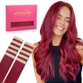 WENNALIFE Tape in Hair Extensions Human Hair Burgundy Red Tape in Extensions, 10pcs 30g 26 inch Remy Invisible Tape Ins Straight Colored Soft Real Human Hair Tape in Extensions Refill Set Extensions