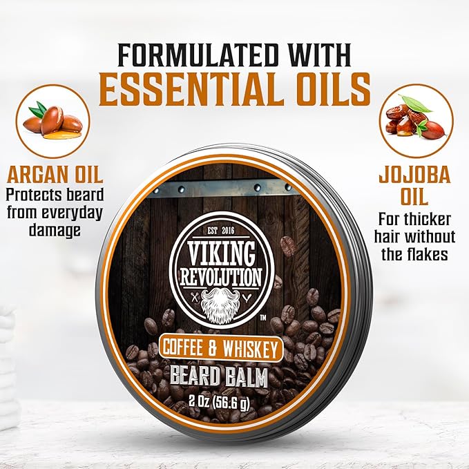 Viking Revolution - Ultimate Beard Kit Coffee and Whiskey - Beard Grooming Kit for Men with Beard Brush, Beard Comb, Beard Balm, Beard Oil, Beard and Moustache Scissors - Husband Gifts for Men