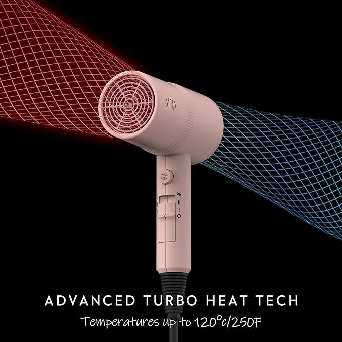 AINA Hair Dryer with Diffuser, Blow Dryer for Women | Advanced Ionic Technology, Ceramic Coating | Cold Shot Features Turbo Heat for Fast Drying and Shine 110V/ALCI (Babe Pink)