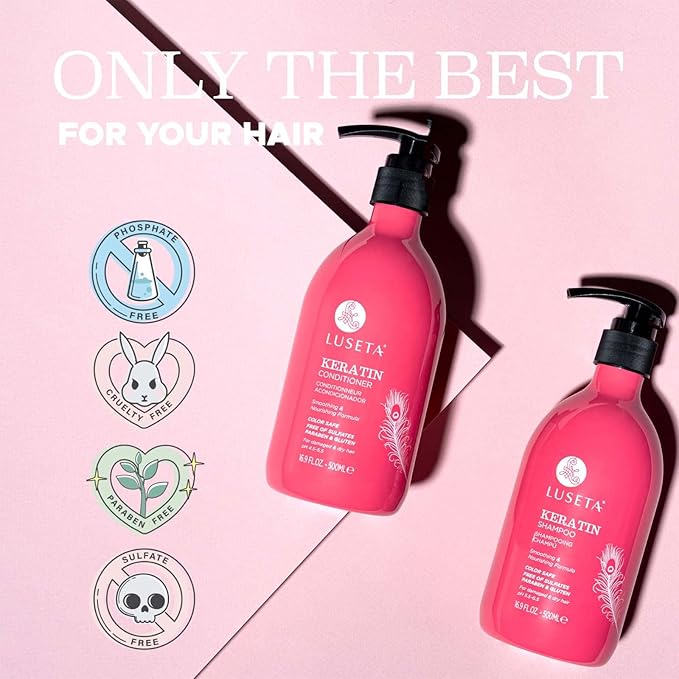 Luseta Keratin Shampoo and Conditioner for Color Treated Damaged & Dry Hair, Keratin Hair Treatment for Smoothing, Nourishing & Strengthening, Color Safe, Free of Sulfates and Gluten 2 X 16.9Oz