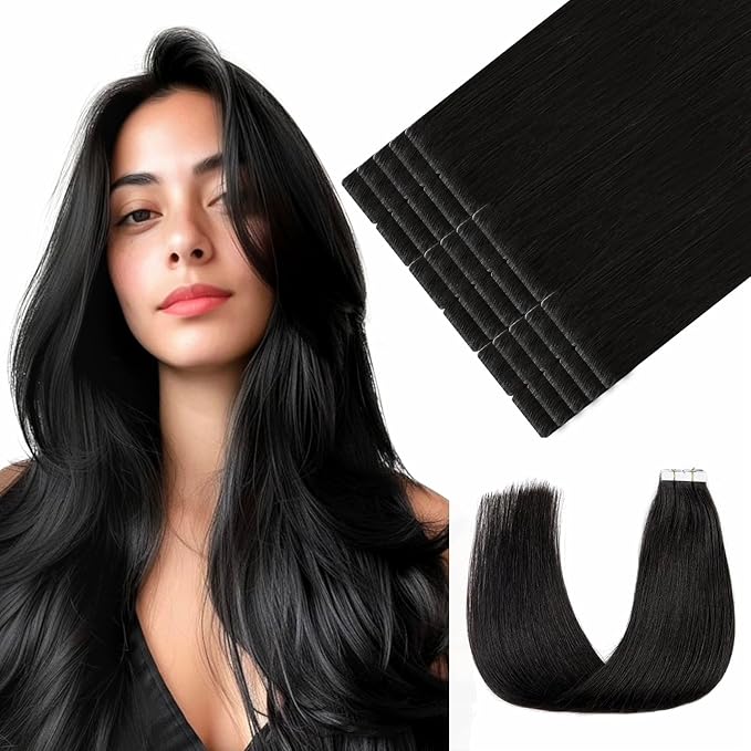 Youngsmile Injection Tape in Hair Extensions Human Hair, #1B Natural Black Invisible Tape in Injected Hair Extensions, 20pcs 45g, 20 Inch Injected Tape Ins Straight Extensiones De Cabello (#1B,20'')