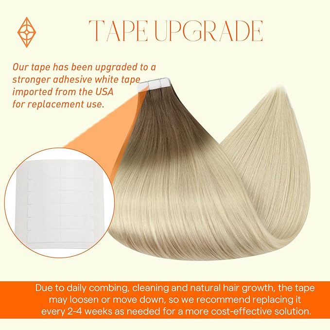 Full Shine Tape in Hair Extensions Color 8 Ash Brown Fading To 60 Blonde Invisible Tape In Hair Extensions Human Hair 14 Inch Brazilian Hair Tape In Extensions 20 Pcs 50G Soft Remy for Party