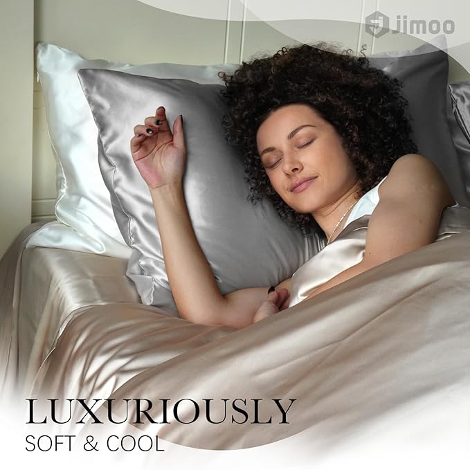 100% Mulberry Silk Pillowcase for Hair and Skin, 22 Momme Pure Natural Silk Pillow Case Both Sided with Zipper, Pillow Cover for Women Mom Men (Silver Grey, King 20''×40'', 1 Pack)
