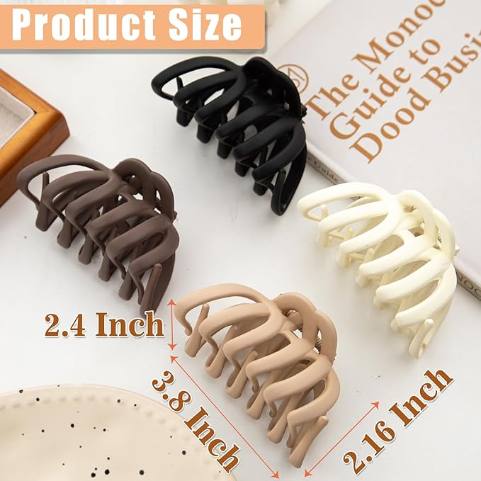 4 Pcs Octopus Claw Clips Octopus Hair Claw Clips for Women 3.8" Large Hair Claw Clip for Women Strong Grip Non-slip Jaw Clip for Thick,natural color