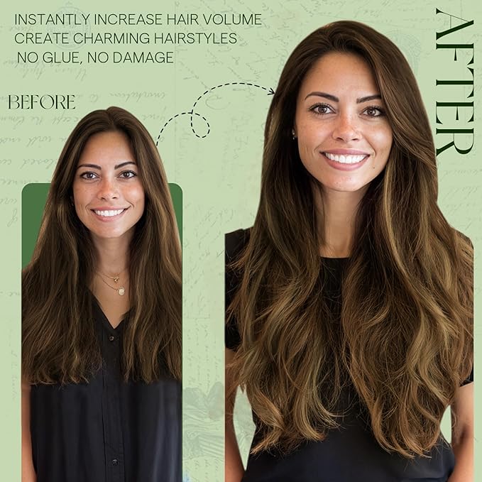 RUNATURE Balayage Clip in Hair Extensions, Real Human Hair Clip in Extensions Short, Brown Hair Extensions Clip Ins, Remy Natural Hair For Daily Wearing, 12 Inch 80g 7pcs #4/27/4 Brown Balayage