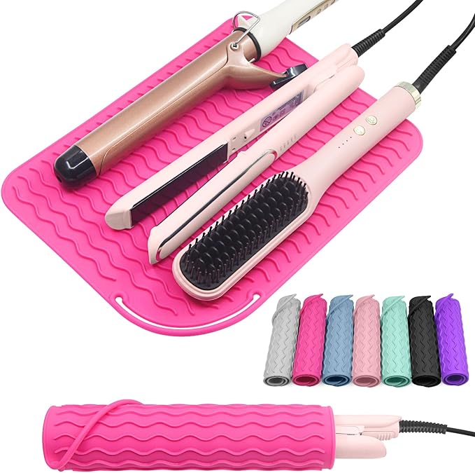 Plus Size Silicone Heat Resistant Mat, Portable Travel Hot Tools Pad Cover for Curling Iron, Flat Iron, Hair Straightener and Other Hair Styling Tools(12.0" x 9.0")