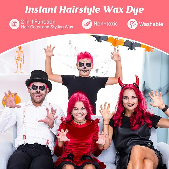 Red Temporary Hair Color Wax Kit for teenagers,Washable Crazy Hair Day Accessories, Gifts for Kids,Instant Hair Dye Color Wax for Party, Cosplay, Halloween, Christmas,Crazy Hair Style