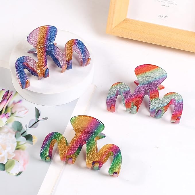 Jayongnee 3Pcs Hair Claw Clips for Women: Nonslip Clips for Thick and Thin Hair (Multi-colored8)