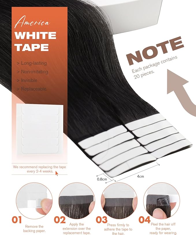 Sunny Hair Extensions Tape in Human Hair Natural Black Tape in Hair Extensions Human Hair 14 inch Remy Tape in Extensions Skin Weft 50g 20Pcs